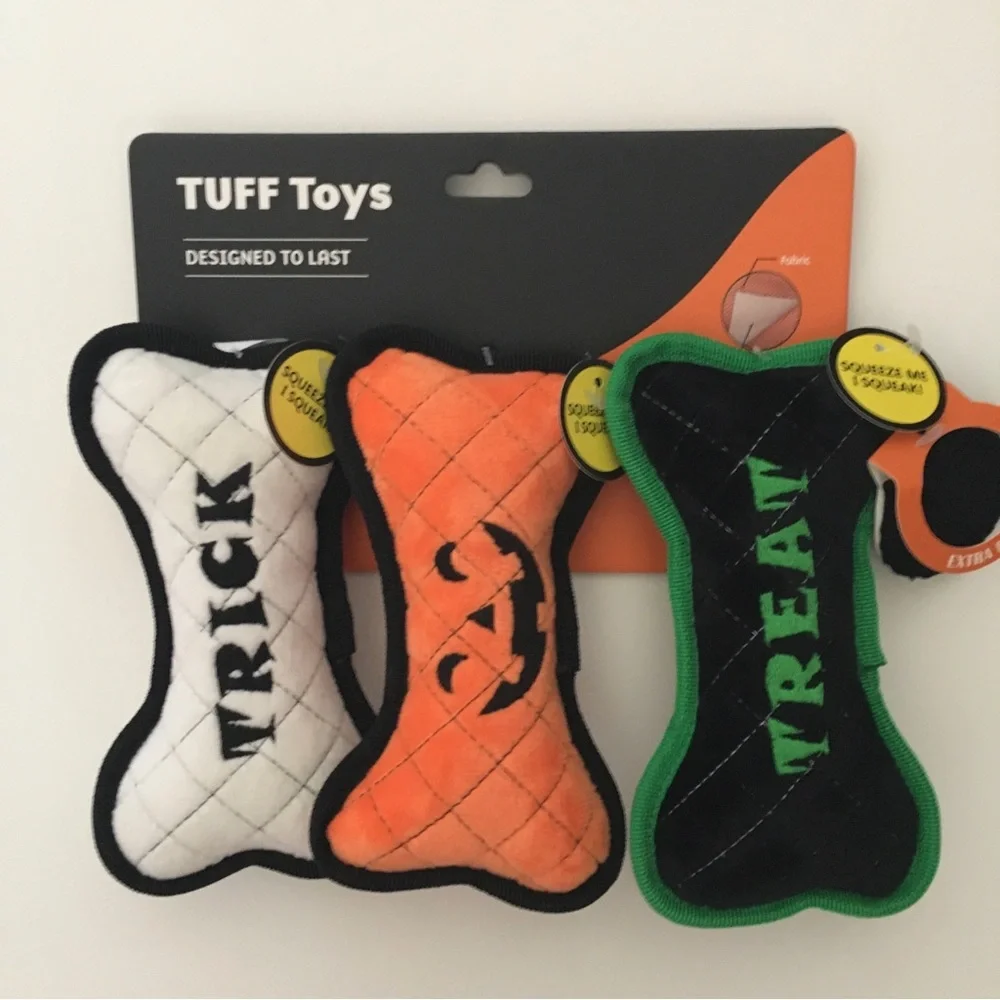 Dog Toys with Squeaker Halloween Theme Bone Shape Reinforced Seams NEW Tuff Toys
